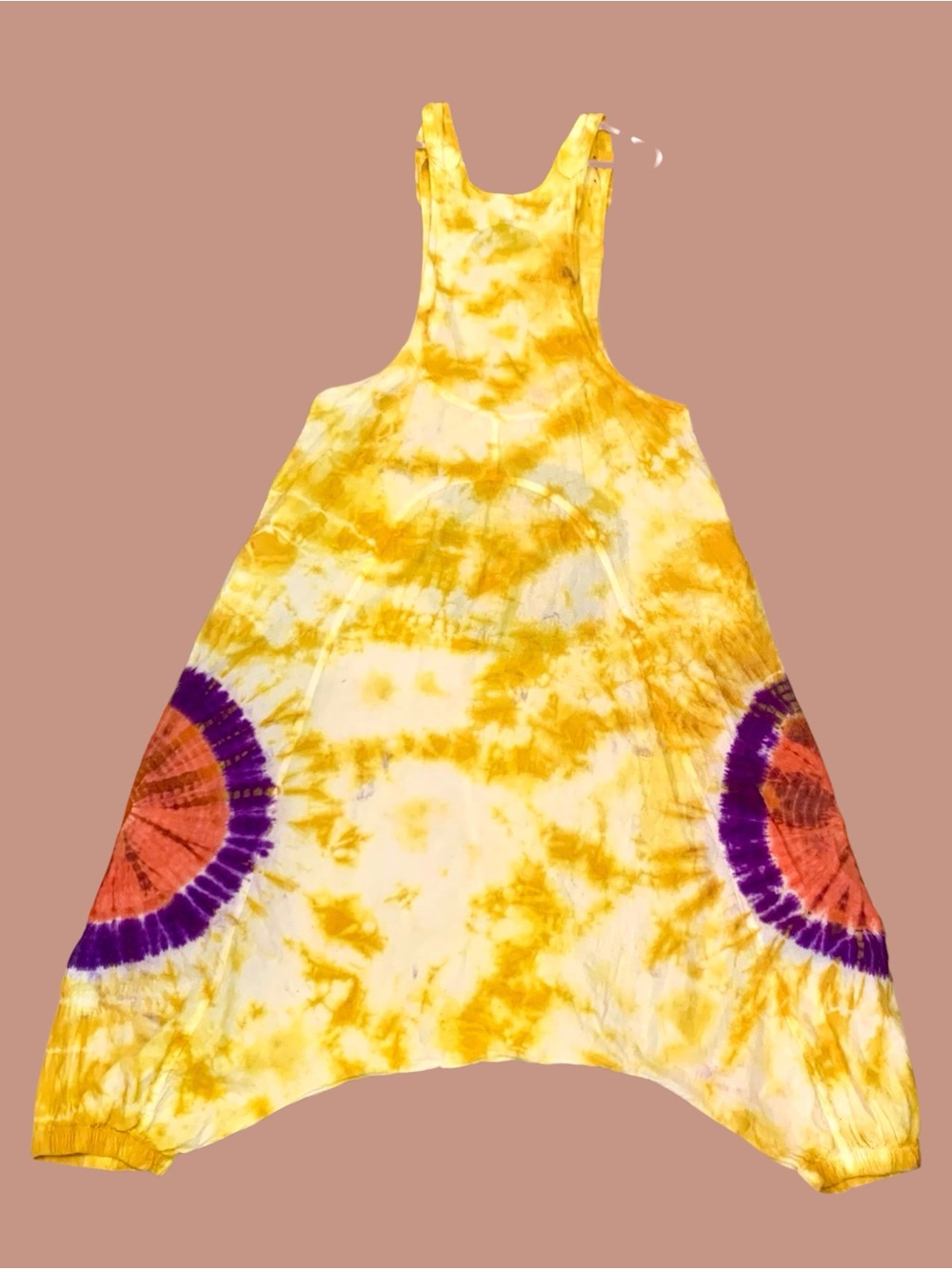 Himalaya handmade Tie-Dye Yellow low Crotch Overalls. Women's Relaxed fit NWOT - Picture 6 of 6